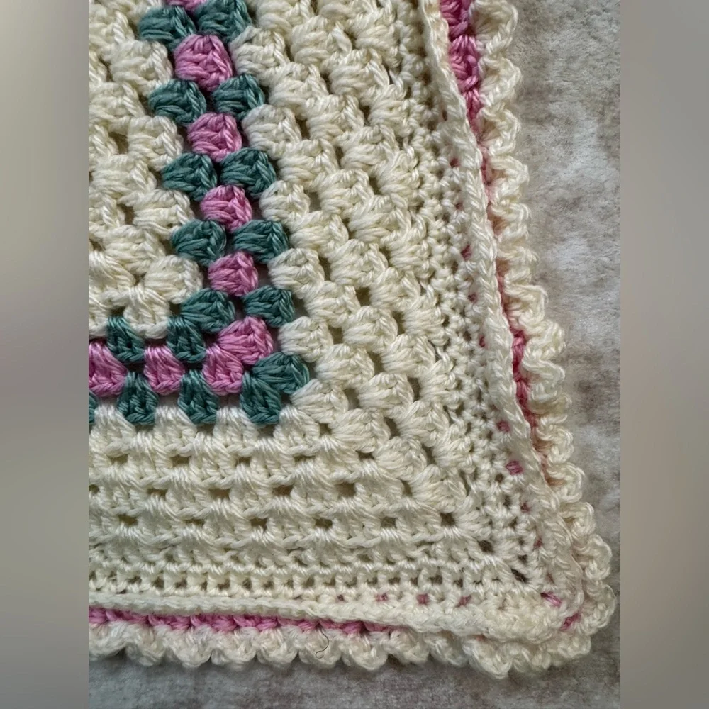 Handmade Crochet Granny Square Blanket Shawl Cottagecore Coquette‎